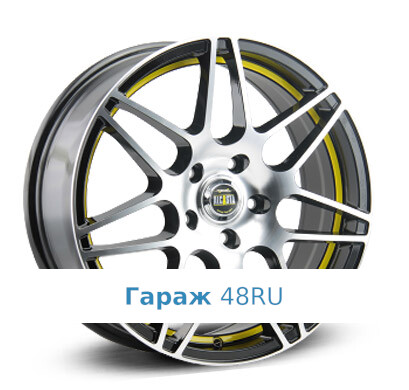 Alcasta M28 R17 / 7J PCD 5x114.3 ET 45 ЦО 60.1 Литые Черный с полированной лицевой поверхностью с желтой полосой по ободу внутри