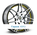 Alcasta M28 R17 / 7J PCD 5x114.3 ET 45 ЦО 60.1 Литые Черный с полированной лицевой поверхностью с желтой полосой по ободу внутри